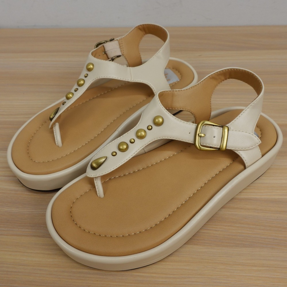 Y2K Indie Boho Thong Sandals Women 7 Cream Studded Chunky Platform DV Dolce Vita